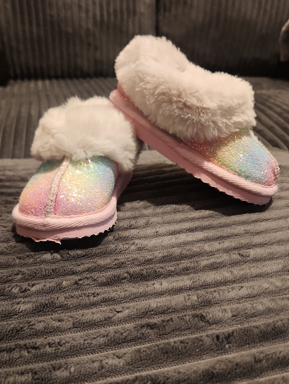 wonder nation Pastel Rainbow Glitter Slippers with Pink Trim